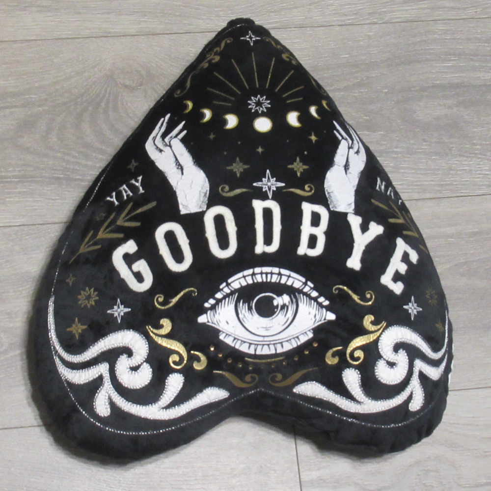 Ouija Board Heart Pillow Black Plush Gothic Halloween Moon Center Eye Planchette